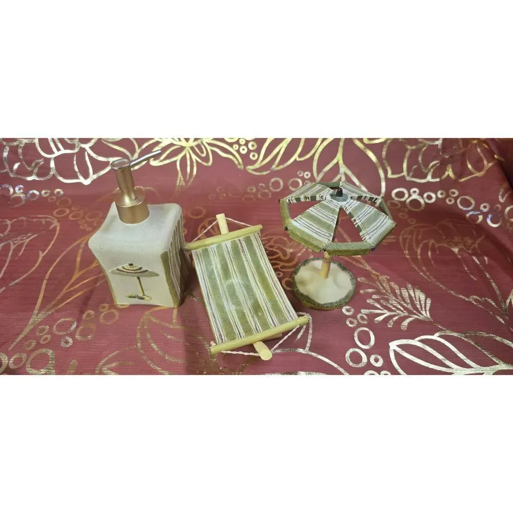 3 PC SET CROSCILL LADER HANDPAINTD SOAP DISPENSER+UMBRELLA TOOTHBRUSH HOLDER+BAR